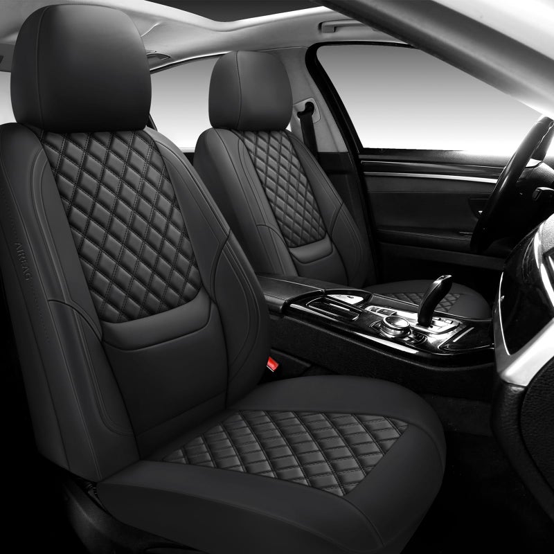 NS YOLO Full Coverage Leather Car Seat CoversWaterproof Seat Covers for CarsSUVs Pickup Truck Car Seat CushionCar Seat ProtectorFront Seat CoverBlack Seat Cover with 2 Seats