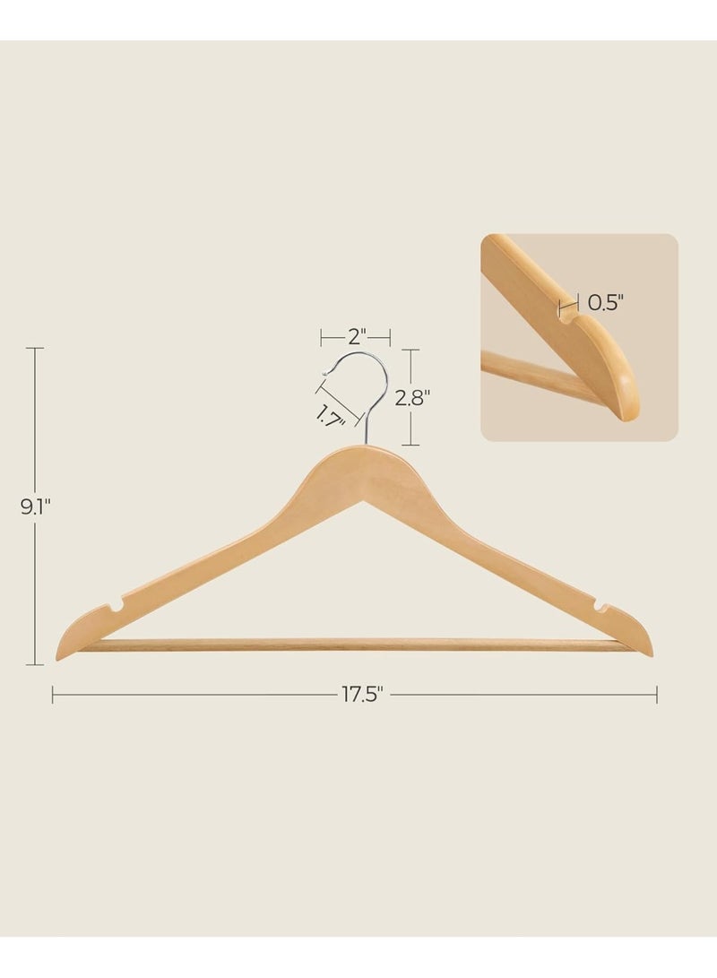 FALAHOM Solid Wood Hangers, 20-Pack Coat Hangers with Shoulder Notches, Pants Bar, 360° Swivel Hook, Natural Wood Hangers for Coats, Shirts, Jackets, Pants, Suits - Image 3