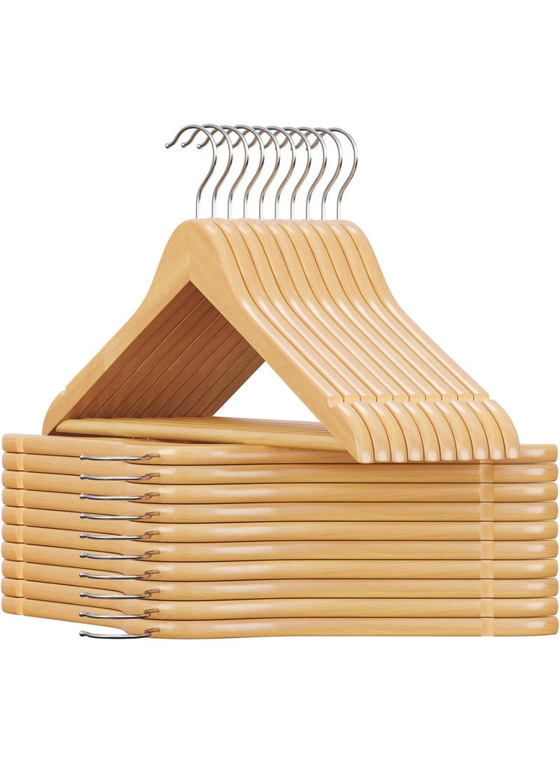 FALAHOM Solid Wood Hangers, 20-Pack Coat Hangers with Shoulder Notches, Pants Bar, 360° Swivel Hook, Natural Wood Hangers for Coats, Shirts, Jackets, Pants, Suits - Image 1
