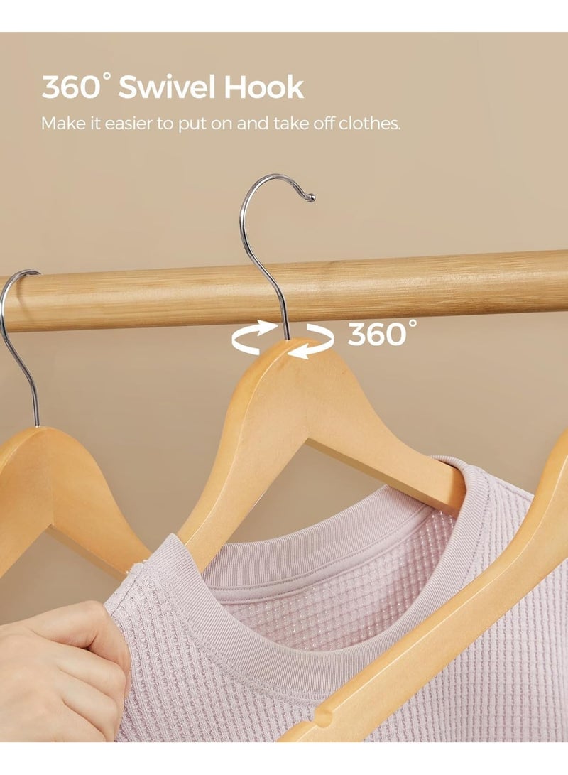 FALAHOM Solid Wood Hangers, 20-Pack Coat Hangers with Shoulder Notches, Pants Bar, 360° Swivel Hook, Natural Wood Hangers for Coats, Shirts, Jackets, Pants, Suits - Image 4