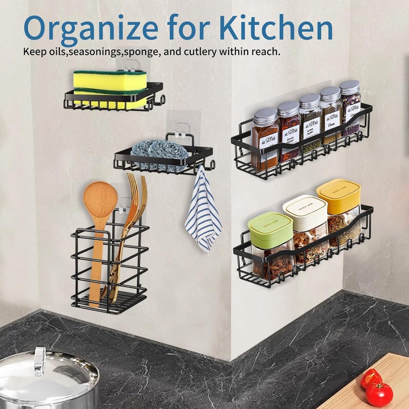 GIUOIDUO Premium Shower Caddy, 5-Pack Adhesive Shower Organizer, No Drill Bathroom Shelves, Rustproof Stainless Steel Shower Shelves for Inside Shower, Shampoo Holder, Shower Storage Rack, Matte Black - Image 5