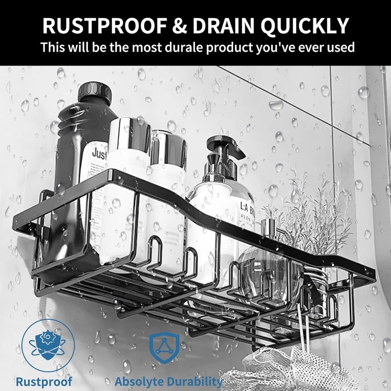 GIUOIDUO Premium Shower Caddy, 5-Pack Adhesive Shower Organizer, No Drill Bathroom Shelves, Rustproof Stainless Steel Shower Shelves for Inside Shower, Shampoo Holder, Shower Storage Rack, Matte Black - Image 3