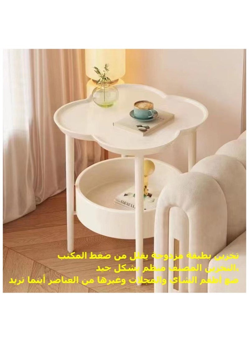 Generic White Side Table, Removable Petal Shape Tray Table, 2-Tier End Table with Storage Shelf Basket, Coffee Table, Nightstand Accent Table, for Living Room Bedroom Office, Patio Yard Balcony Garden  - Image 2