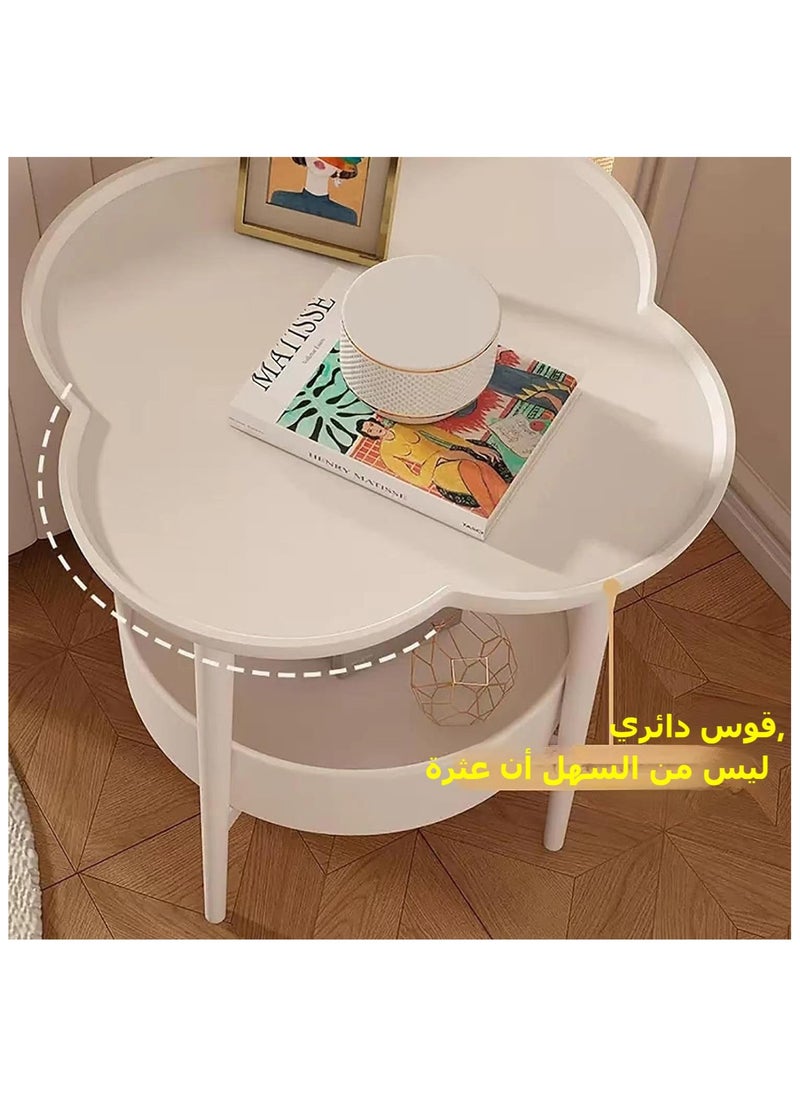 ماركة غير محددة - طاولة جانبية بيضاء، طاولة صينية على شكل بتلات قابلة للإزالة، طاولة طرفية بطبقتين مع سلة رف تخزين، طاولة القهوة، طاولة منضدة، لغرفة المعيشة وغرفة النوم والمكتب وفناء الفناء والحديقة - Image 1