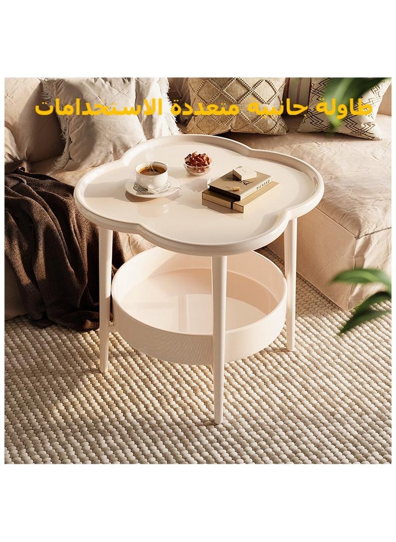 ماركة غير محددة - طاولة جانبية بيضاء، طاولة صينية على شكل بتلات قابلة للإزالة، طاولة طرفية بطبقتين مع سلة رف تخزين، طاولة القهوة، طاولة منضدة، لغرفة المعيشة وغرفة النوم والمكتب وفناء الفناء والحديقة - Image 1