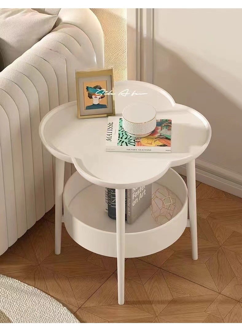 Generic White Side Table, Removable Petal Shape Tray Table, 2-Tier End Table with Storage Shelf Basket, Coffee Table, Nightstand Accent Table, for Living Room Bedroom Office, Patio Yard Balcony Garden  - Image 1