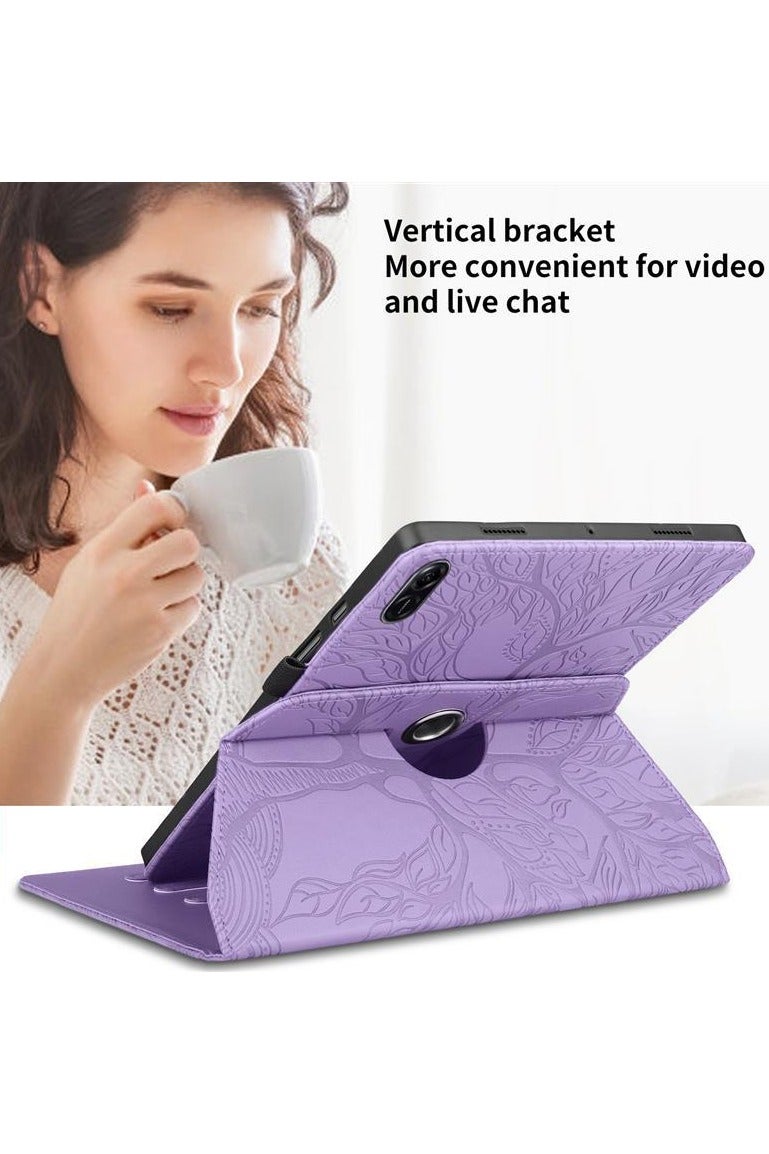 For Honor Pad X8a 11.0-inch 2024, Fashionable Light Purple Tree of Life Embossed Process Rotary Bracket Protective Case - Image 1