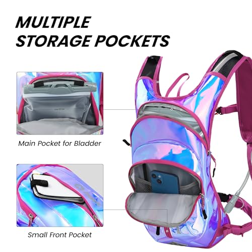 Nepest Hydration Pack Backpack with 2L Water Bladder Rave Water Backpack for Festival Hiking Running Biking Pink - Image 3