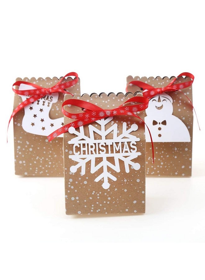 CCINEE 24Pcs Bulk Christmas Goodies Bags,Kraft Holiday Gift Bags Christmas Gift Bags With Tags Snowflake Ribbons For Christmas Party Supplies - Image 4