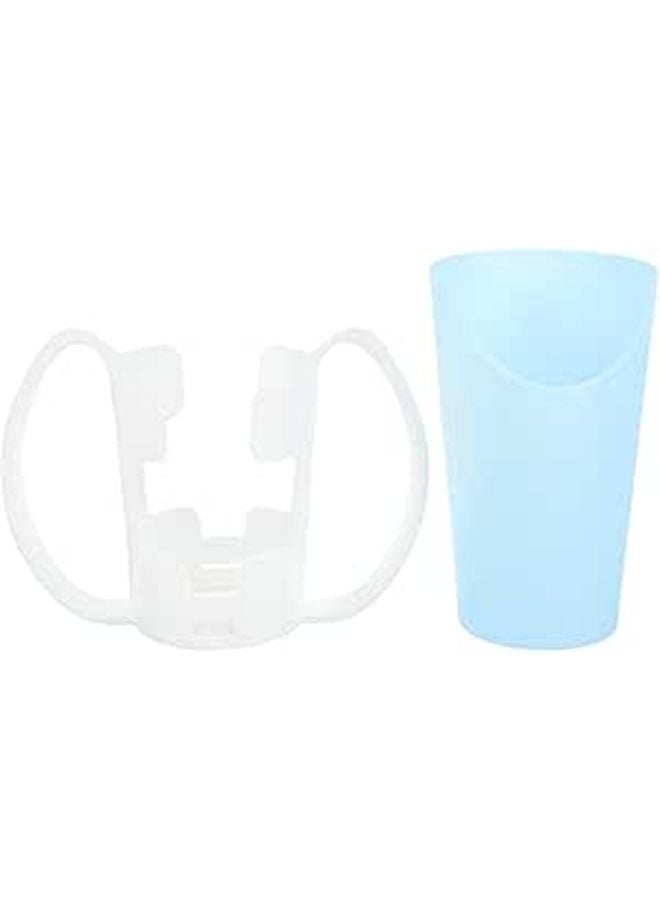Blue Feeding Cup with Spill Resistant Lid and Holder for Bedridden Elderly Patients - Image 1