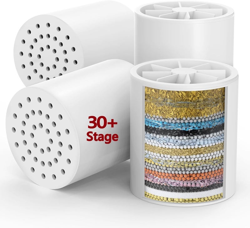 Long River 4 Pack 33 Stage Universal Shower Filter Replacement Cartridge - Hard Water Purifier Removes Chlorine, Heavy Metals, Iron, Sediments - High Output Water Softener for Skin & Hair - Image 1