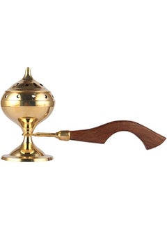 QUESERA Brass Incense Burner Sambrani Stand Loban Dhoop Burner with Wooden Handle  - Image 1