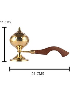 QUESERA Brass Incense Burner Sambrani Stand Loban Dhoop Burner with Wooden Handle  - Image 2