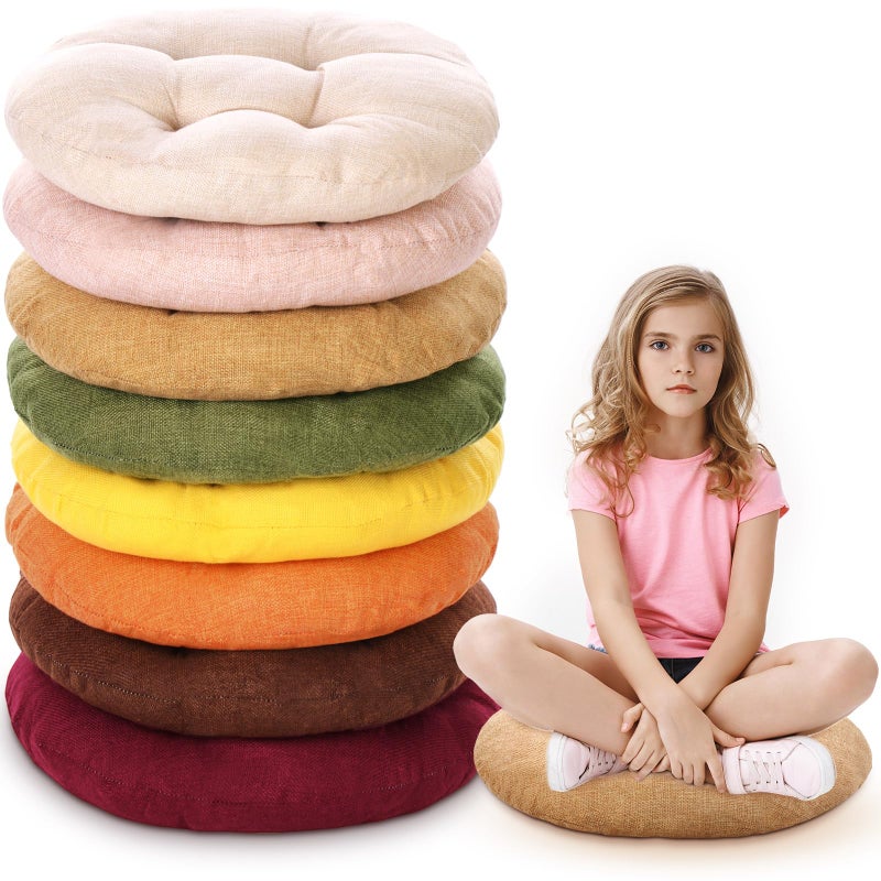 Fumete 8 Pcs 16 Inch Round Floor Cushions for Kids and Toddlers, Flexible Seating Classroom Furniture Floor Pillow for Home, Daycare, Preschool, Yoga and Meditation (Fall) - Image 1