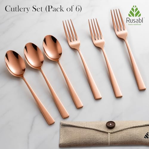 Rusabl Cutlery (Set of 6, Stainless Steel PVD Rose Gold Spoons - 3 and Forks - 3), 100% Food Grade, Non Toxic, Anti-Rust, Dishwasher Safe, Perfect Gifting Set for All Occasions - Image 2