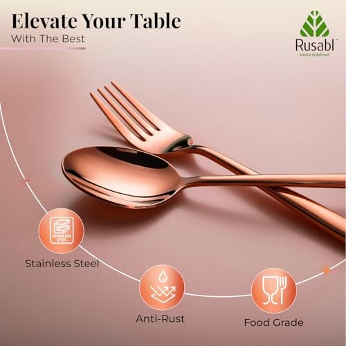 Rusabl Cutlery (Set of 6, Stainless Steel PVD Rose Gold Spoons - 3 and Forks - 3), 100% Food Grade, Non Toxic, Anti-Rust, Dishwasher Safe, Perfect Gifting Set for All Occasions - Image 4