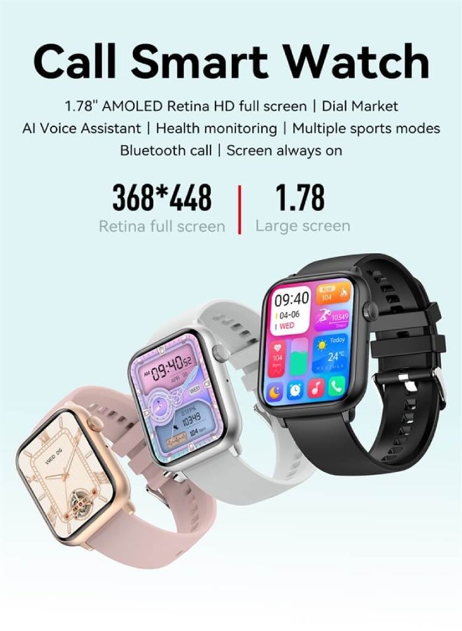 AROAQ HK27 Smartwatch 1.78″ AMOLED HD Display, Bluetooth Calling, NFC, AI Voice Assistant, Health & Fitness Tracker – Silicone Strap , Gray - Image 4