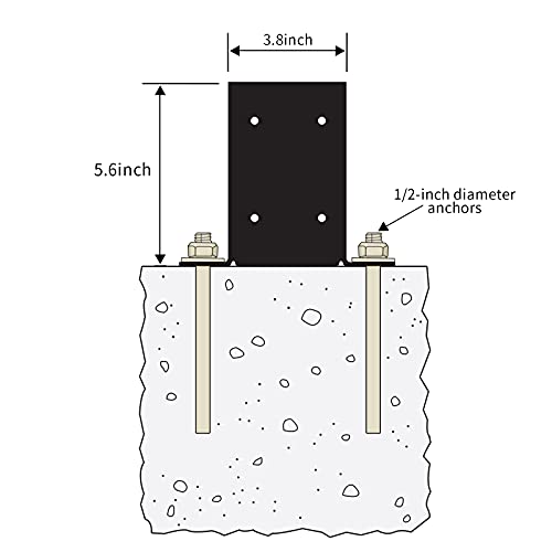 Likeem 4 x 4 Post Base 8 PCS,Inner Size 3.6"x3.6"Deck Post Base,Heavy Duty Metal Black Powder Coated Post Brackets,for Pavilion Deck Railing Support Deck Base Plate, Support Bolt Down - Image 3
