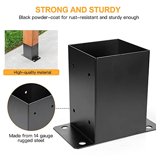 Likeem 4 x 4 Post Base 8 PCS,Inner Size 3.6"x3.6"Deck Post Base,Heavy Duty Metal Black Powder Coated Post Brackets,for Pavilion Deck Railing Support Deck Base Plate, Support Bolt Down - Image 4