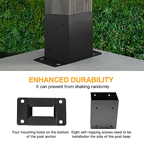 Likeem 4 x 4 Post Base 8 PCS,Inner Size 3.6"x3.6"Deck Post Base,Heavy Duty Metal Black Powder Coated Post Brackets,for Pavilion Deck Railing Support Deck Base Plate, Support Bolt Down - Image 5