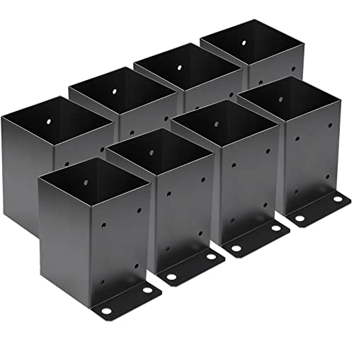 Likeem 4 x 4 Post Base 8 PCS,Inner Size 3.6"x3.6"Deck Post Base,Heavy Duty Metal Black Powder Coated Post Brackets,for Pavilion Deck Railing Support Deck Base Plate, Support Bolt Down - Image 1