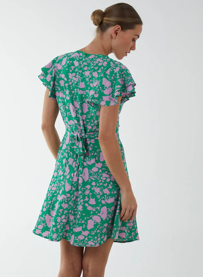 Blue Vanilla Wrap Ruffle Mini Dress