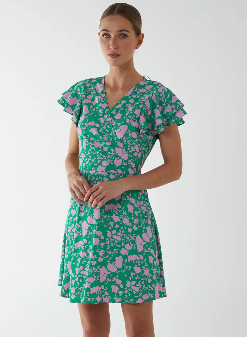 Blue Vanilla Wrap Ruffle Mini Dress