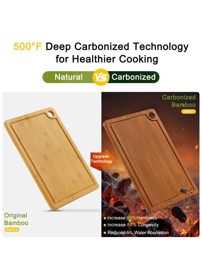 Homaxy Bamboo Cutting Board for Kitchen Set of 3, Wooden Cutting Boards with Non-Slip Mat Deep Juice Groove and Built-In Handles, Wood Chopping Board Set for Meat Fruits & Vegetables - Image 3