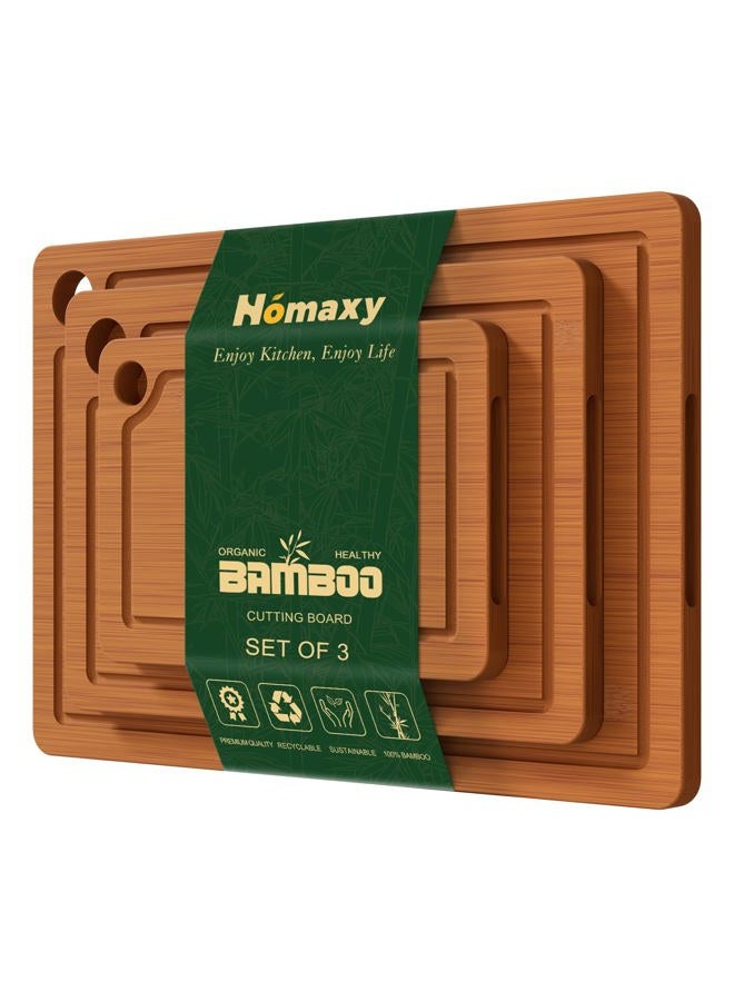 Homaxy Bamboo Cutting Board for Kitchen Set of 3, Wooden Cutting Boards with Non-Slip Mat Deep Juice Groove and Built-In Handles, Wood Chopping Board Set for Meat Fruits & Vegetables - Image 1