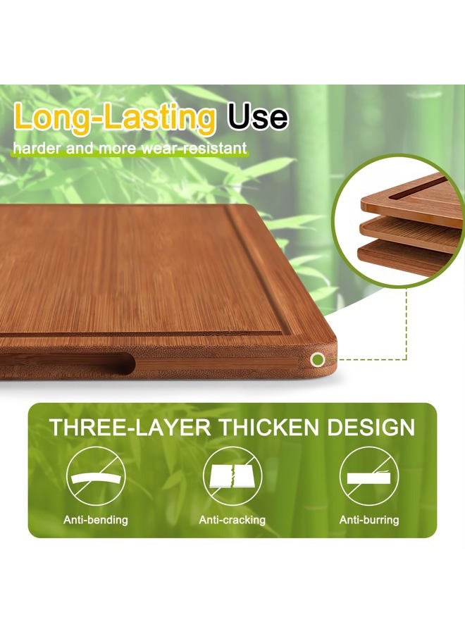 Homaxy Bamboo Cutting Board for Kitchen Set of 3, Wooden Cutting Boards with Non-Slip Mat Deep Juice Groove and Built-In Handles, Wood Chopping Board Set for Meat Fruits & Vegetables - Image 4