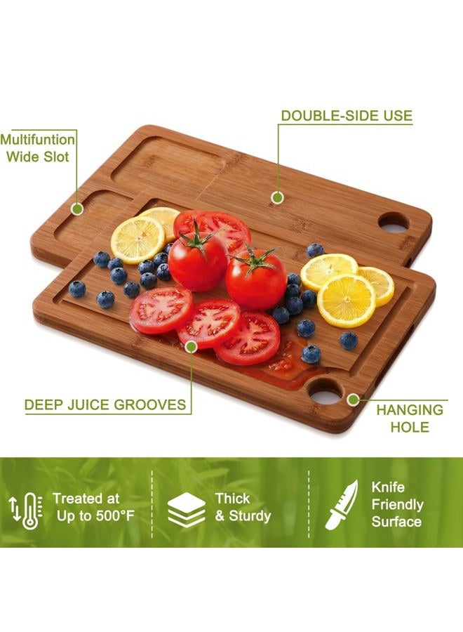 Homaxy Bamboo Cutting Board for Kitchen Set of 3, Wooden Cutting Boards with Non-Slip Mat Deep Juice Groove and Built-In Handles, Wood Chopping Board Set for Meat Fruits & Vegetables - Image 5