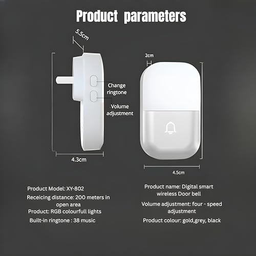 Ash  Roh Ash & Roh Digital Smart Wireless Door Bell Waterproof with Receivers 200m Range Colorful Lights Easy Plug & Play Installation Perfect for House, Villa, Office & Shops (Silver One Bell One Receivers) - Image 5