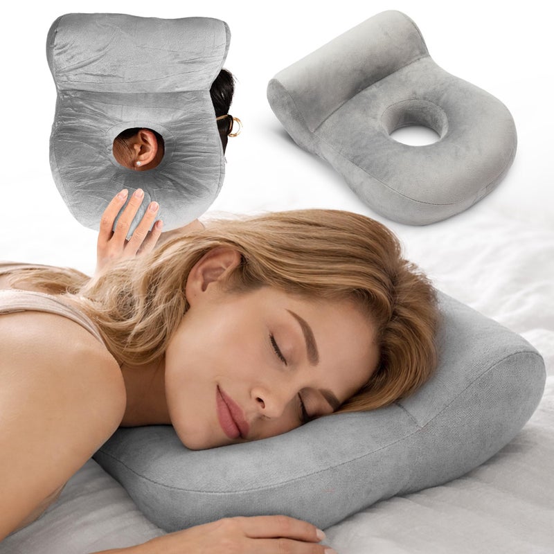 Cheer Collection Ear Piercing Pillow for Side Sleepers â€“ Ear Pillow with Hole, Piercing Pillow Donut Design, Earring Pillow for Sleeping, Circle Pillow for Ear Pain Relief - Image 1