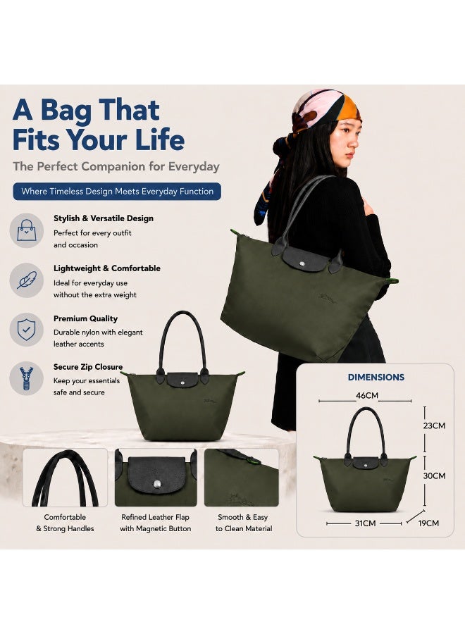 70th‑Anniversary Eco‑Tone Large‑Size Tote Bag, Nylon, Forest Green - Image 2