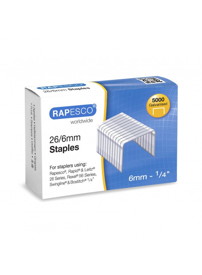 Rapesco S11662Z3 Staples, 26/6 mm Galvanized [Box of 5,000] - Image 1