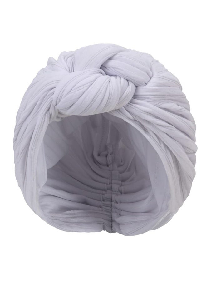 Women's Pre-Tied Turban Hat with Flower Knot, Polyester Stretch Head Wrap, White - Image 3