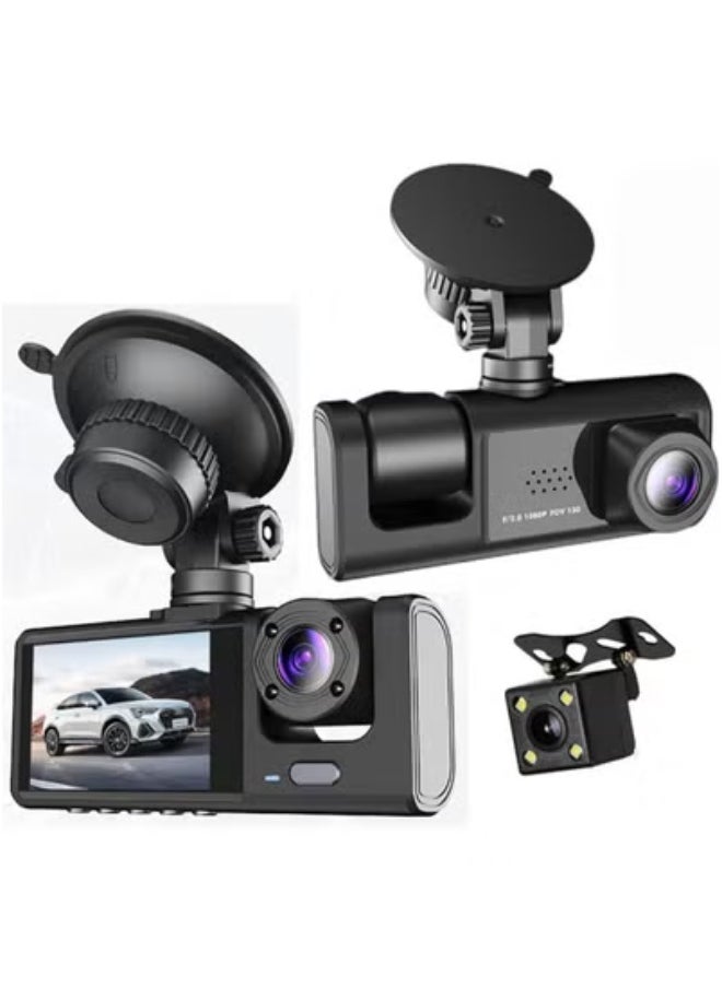 TIGER 3-Channel Dash Cam with 1080P Full HD Front, Rear & Inside Recording | Infrared Night Vision, Wide-Angle Lenses, Loop Recording, G-Sensor, 24-Hour Parking Monitor & 32GB SD Card Included | Car Camera for Taxis, Rideshare & Family Vehicles  - Image 1