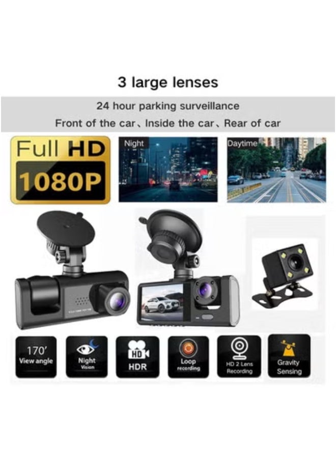 TIGER 3-Channel Dash Cam with 1080P Full HD Front, Rear & Inside Recording | Infrared Night Vision, Wide-Angle Lenses, Loop Recording, G-Sensor, 24-Hour Parking Monitor & 32GB SD Card Included | Car Camera for Taxis, Rideshare & Family Vehicles  - Image 2