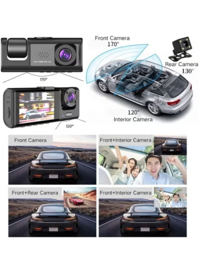 TIGER 3-Channel Dash Cam with 1080P Full HD Front, Rear & Inside Recording | Infrared Night Vision, Wide-Angle Lenses, Loop Recording, G-Sensor, 24-Hour Parking Monitor & 32GB SD Card Included | Car Camera for Taxis, Rideshare & Family Vehicles  - Image 4
