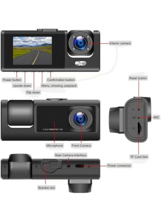 TIGER 3-Channel Dash Cam with 1080P Full HD Front, Rear & Inside Recording | Infrared Night Vision, Wide-Angle Lenses, Loop Recording, G-Sensor, 24-Hour Parking Monitor & 32GB SD Card Included | Car Camera for Taxis, Rideshare & Family Vehicles  - Image 5