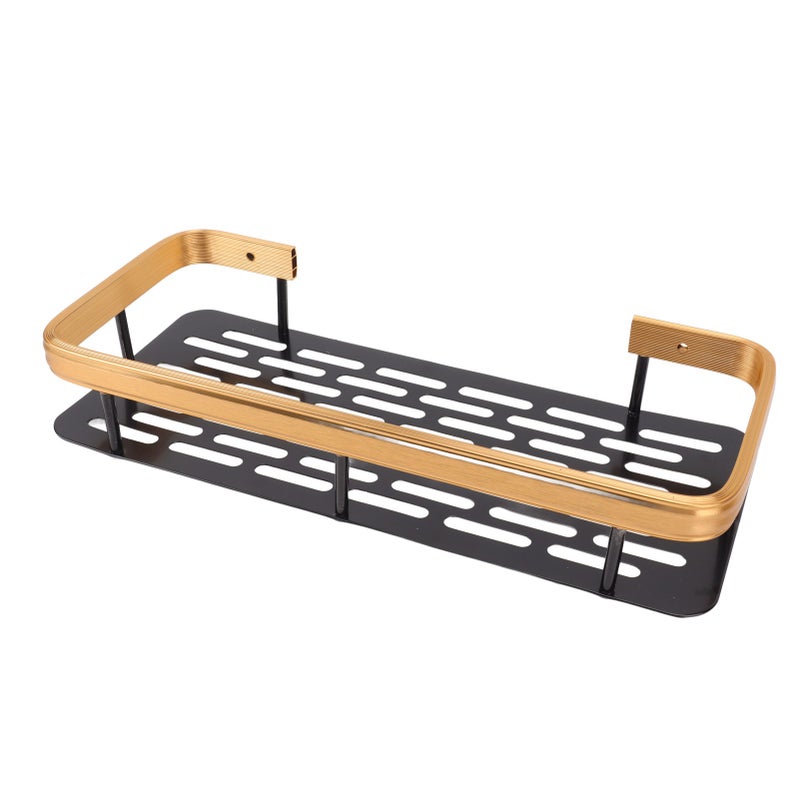 Shower Caddy Single Tier Durable Aluminium Rustproof Sticker Installation Shower Shelf for Bathroom Bedroom Kitchen Black Gold - Image 3
