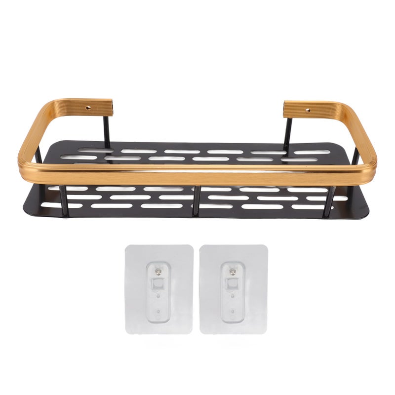 Shower Caddy Single Tier Durable Aluminium Rustproof Sticker Installation Shower Shelf for Bathroom Bedroom Kitchen Black Gold - Image 1