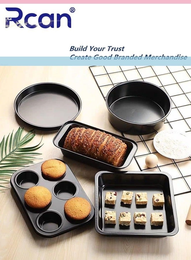 Rcan 5 Piece Baking Pans Set, Carbon Steel Non-Stick Coating Oven Baking Sheet Set with Bread Pan Cookie Sheet, Pizza Pan, Cake Pan and Muffin Pan for Baking Supplies Kitchen Cookware Sets  - Image 3
