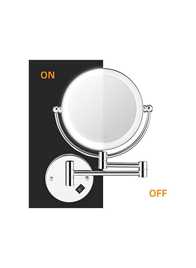 The Bros Wall Mounted Makeup Mirror LED Lighted Touch Button Stepless Adjustable Light Double Sided 1X/5x Magnifying Vanity Mirror 360° Swivel Extendable for Bathroom Powered by Plug in-8 inches  - Image 5