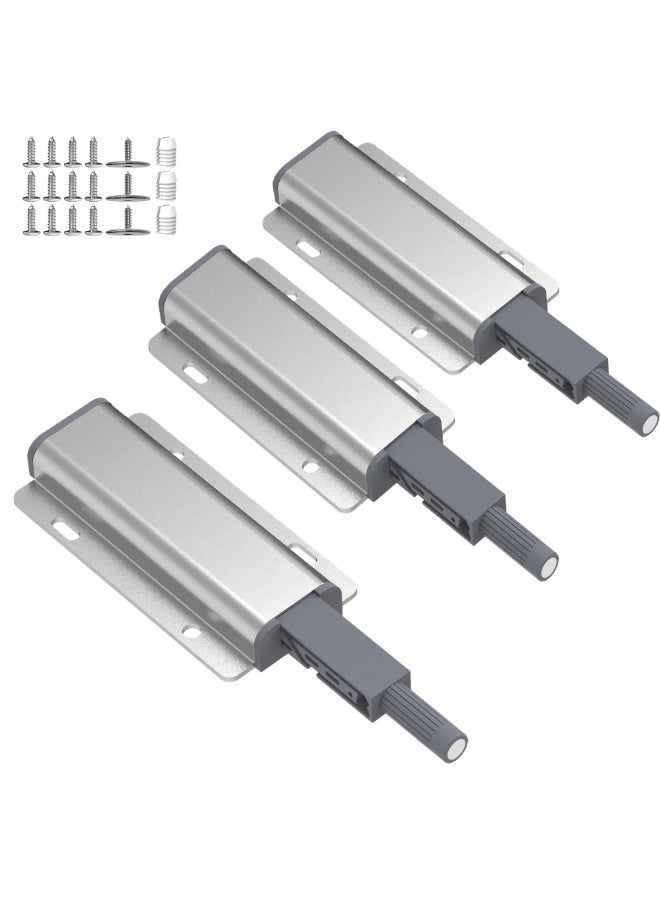 3 Pack Of Magnetic Push Locks Suitable For Cabinet Doors, Push Open Door Latches, Heavy-Duty Cabinet Magnets Suitable For Cabinet Drawer Doors, Press Type Cabinet Hardware, Silver - Image 1