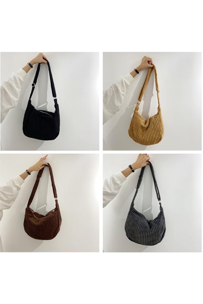 Ulisty Women Small Corduroy Hobo Bag Wide Strap Crossbody Bag Shoulder Bag Casual Handbag Daily Bag beige - Image 4