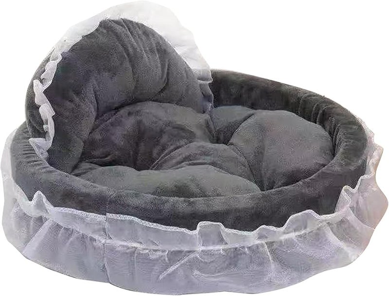 Gray Small Dog Bed Princess Nest with Detachable Cushion for Puppy Kitten - Image 2