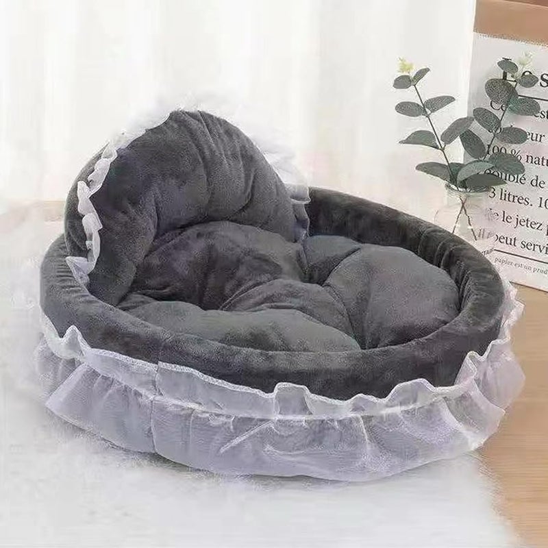Gray Small Dog Bed Princess Nest with Detachable Cushion for Puppy Kitten - Image 5