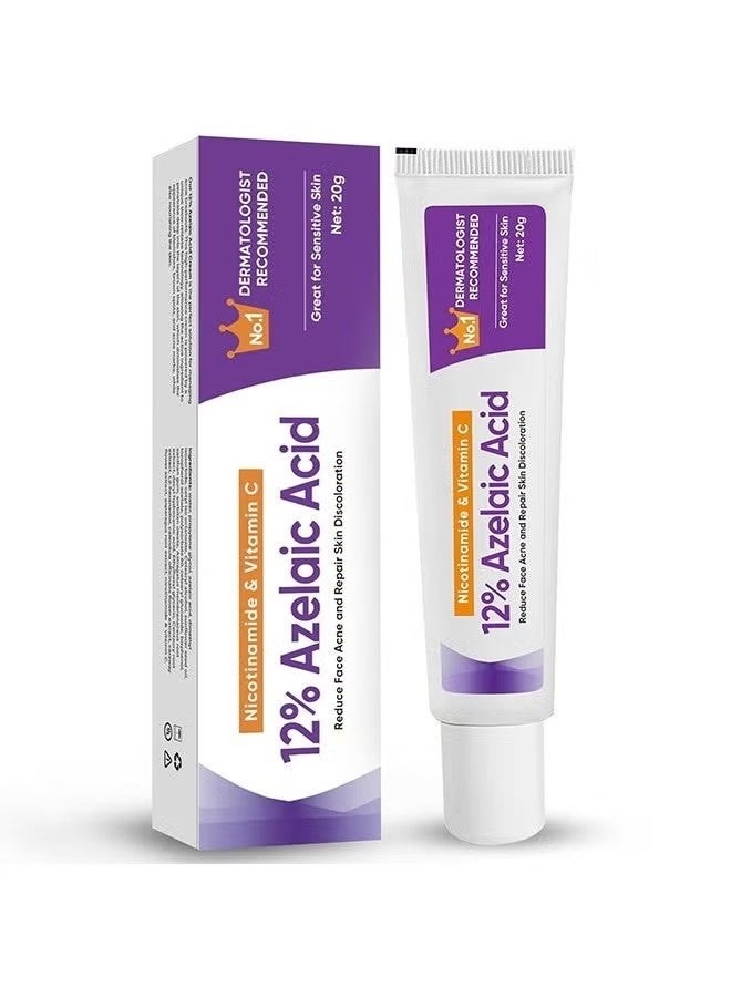 CARVENCHY 12% Azelaic Acid Cream，Hyaluronic Acid and Niacinamide, Relieves Redness, Dark Spots, Rosacea, Balances Excess Sebum, Brightening Face Skin Care Treatment for All Skin Types 20g - Image 1