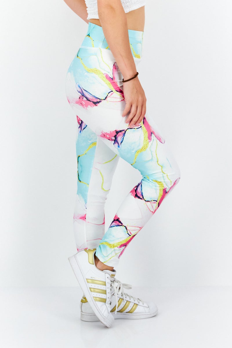 Ryder Act Women Regular Fit Allover Print Leggings, White Combo  - Image 2
